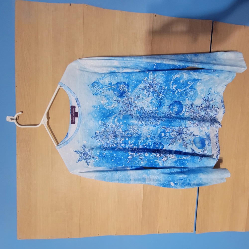 Gloria Vanderbilt | Medium | Blue | Snowflake | Long Sleeve | Chrismas
